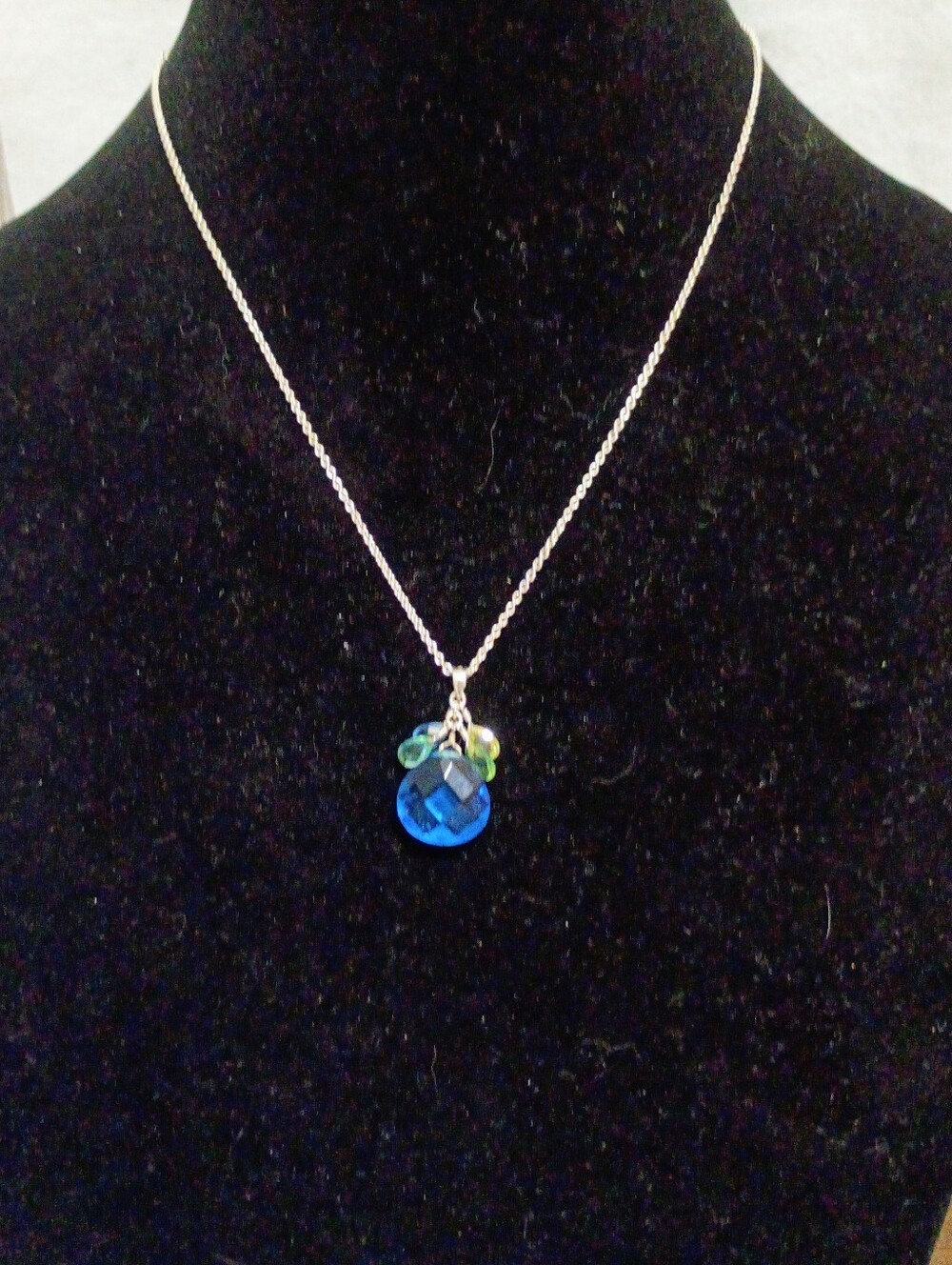 Light Blue Crystal Necklace on Sri Lanka Sterling Silver Chain